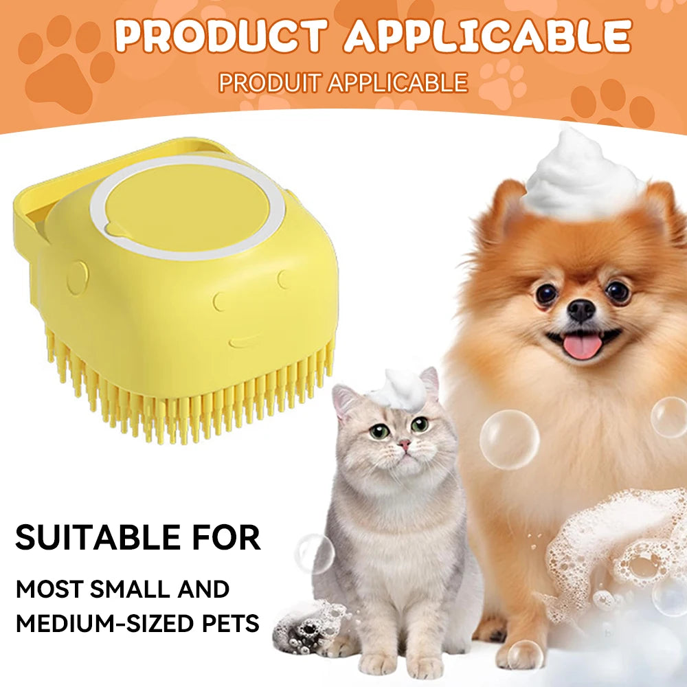 Dog Bathing Brush with Shampoo Dispenser – Soft Silicone Massage & Grooming Tool for Dogs & Cats