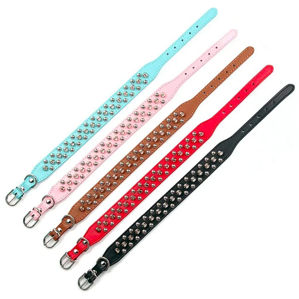 Adjustable PU Leather Spiked Dog Collar – Punk Rivet Design for Small Dogs and Cats