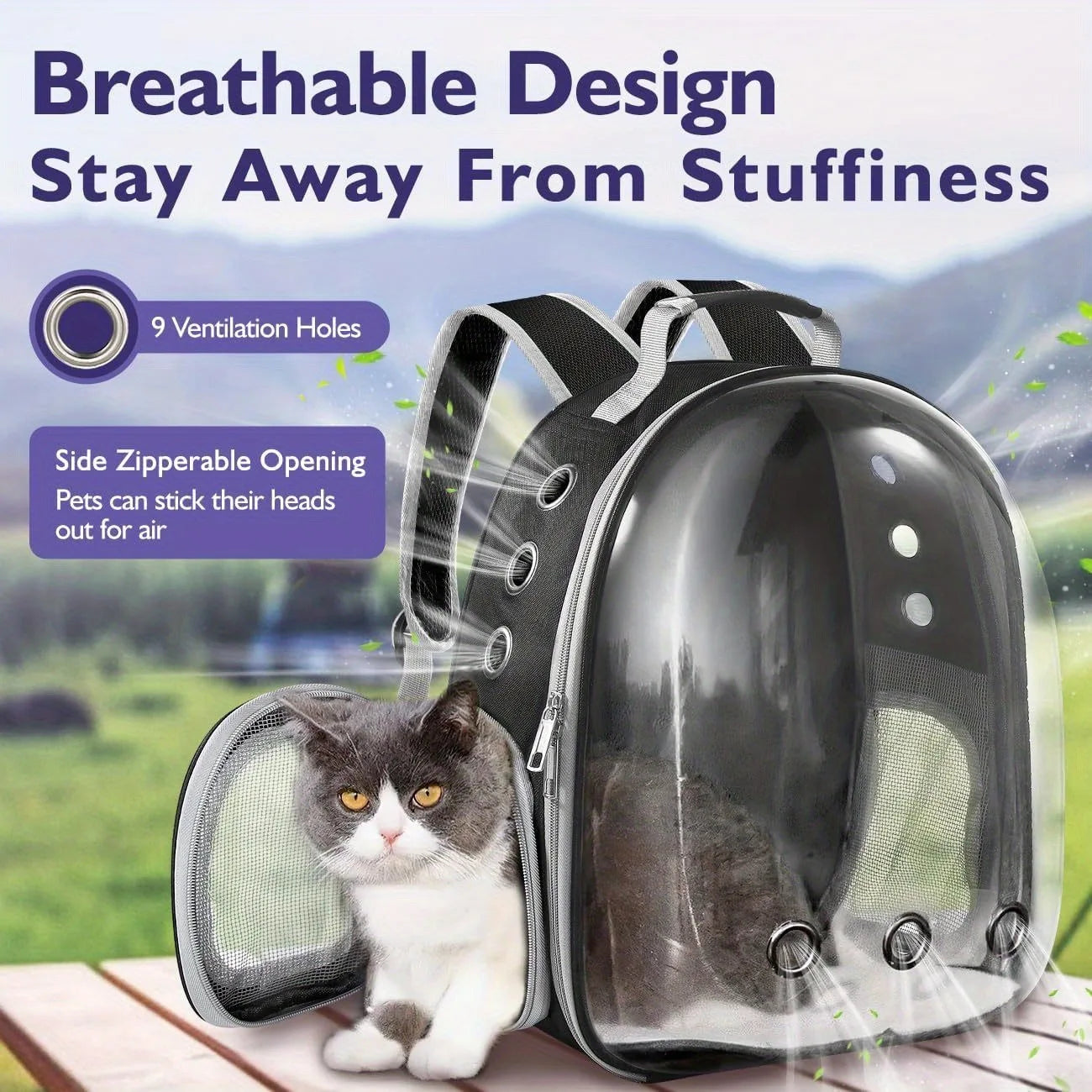 Transparent Bubble Backpack Carrier for Small to Medium Dogs And Cats - Breathable Travel Bag with Zipper Cat Space Capsule