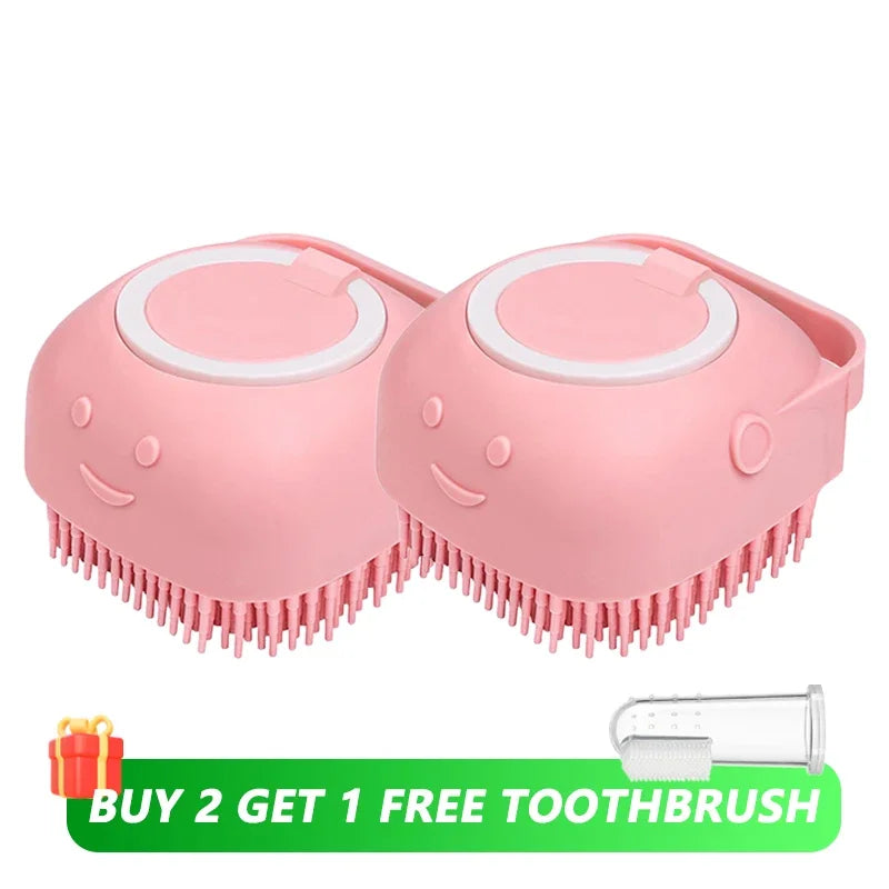 Dog Bathing Brush with Shampoo Dispenser – Soft Silicone Massage & Grooming Tool for Dogs & Cats