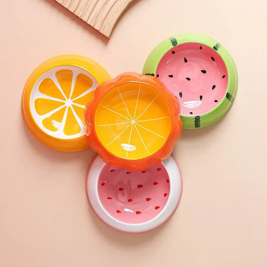 Cute Fruit-Shaped Ceramic Pet Bowls – Watermelon & Strawberry Designs for Cats & Small Dogs