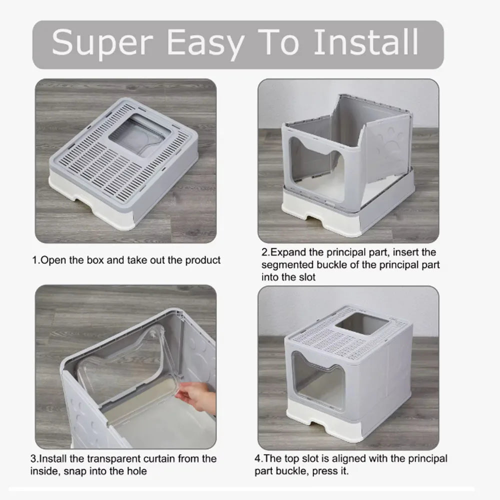 Convenient Foldable Cat Litter Box with Drawer Design and Scooper – Easy Waste Management