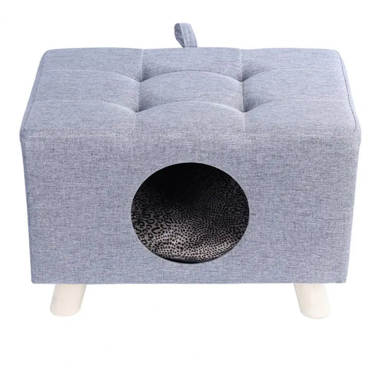 Cat Nest Pet House Bench – Wooden Cat Cave with Mat & Cushion