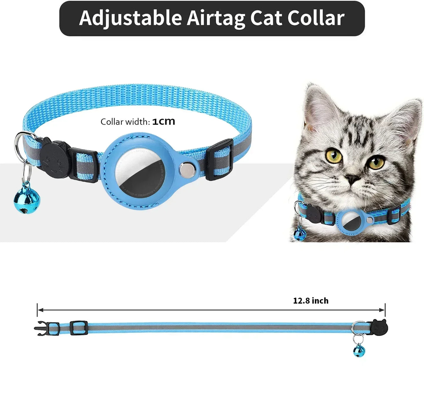 Anti-Lost Cat Collar with AirTag GPS Tracker Case – Reflective, Bell-Equipped Protective Necklace