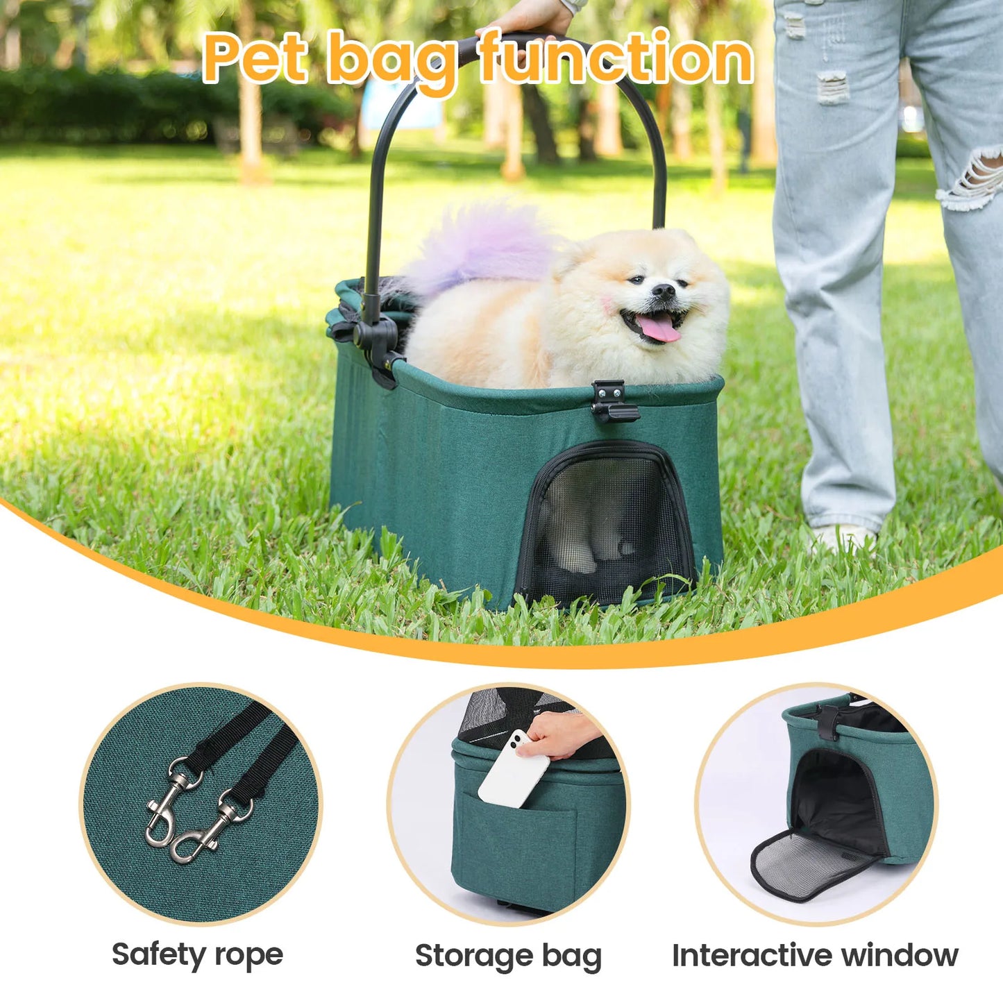 Portable Cart for Small Dogs – One-Click Folding Clip-Type Stroller with Basket