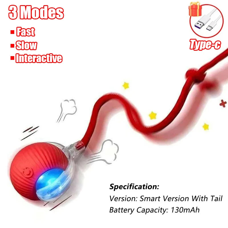 Smart Rolling Ball Toy for Cats & Dogs – Rechargeable with Faux Tail & Mouse-Like Motion