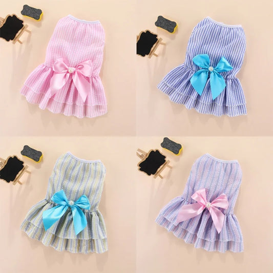 Puppy Vertical Striped Butterfly Skirt – Summer Princess Dress for Dogs and Cats