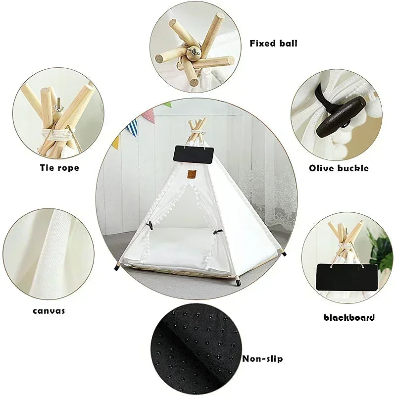 Pet Teepee Tent – Cozy Indoor House for Cats & Small Dogs with Cushion & Blackboard Sign