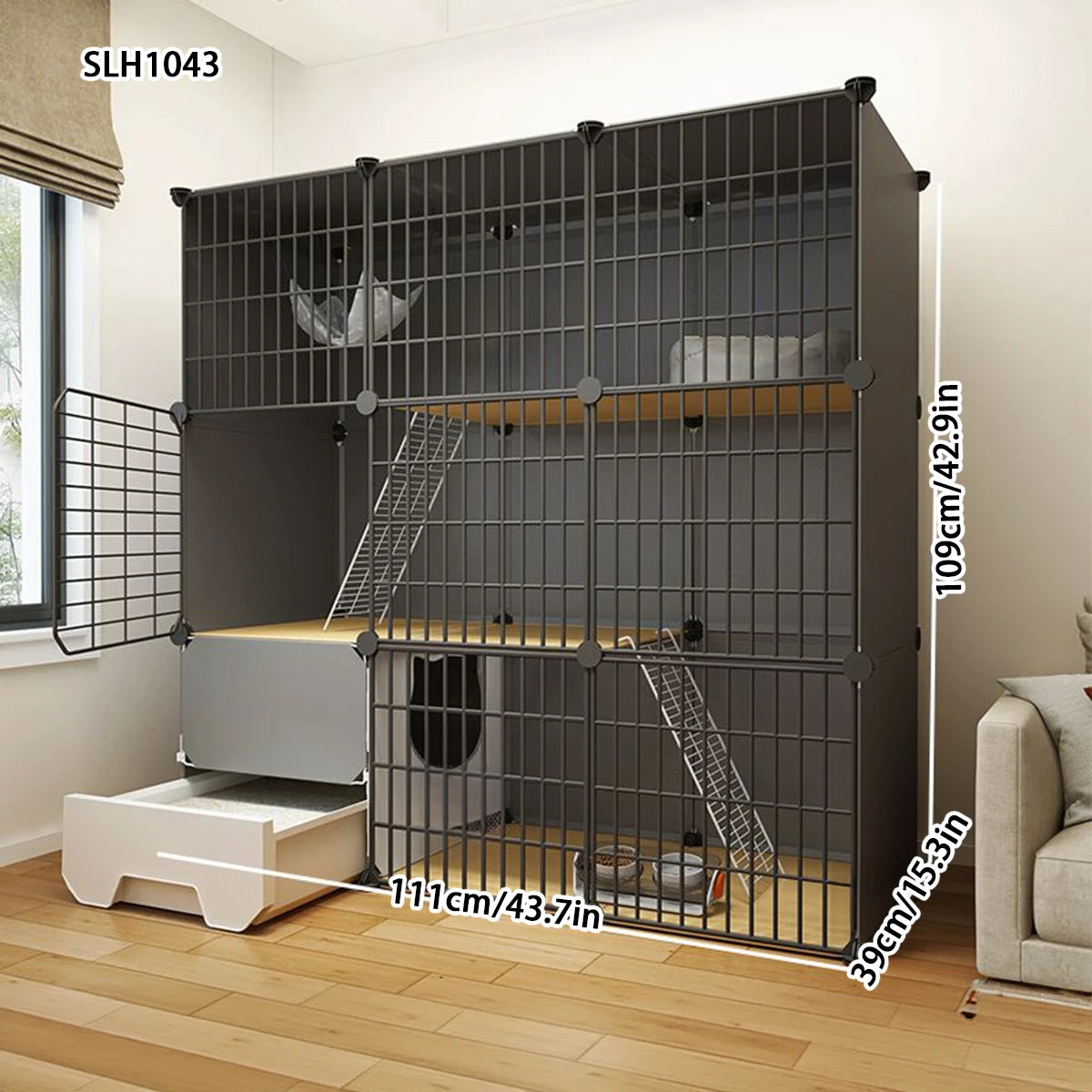 Integrated Cat Cage with Litter Box – Spacious Indoor Cat House for Small Pets
