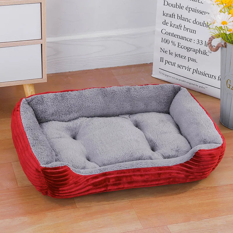 Colorful Square Winter Pet Bed – Soft, Warm & Waterproof for Dogs and Cats
