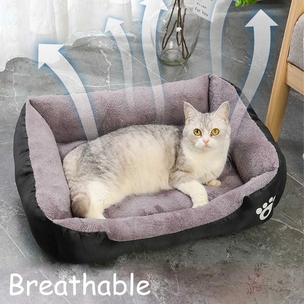 Colorful Square Winter Pet Bed – Soft, Warm & Waterproof for Dogs and Cats