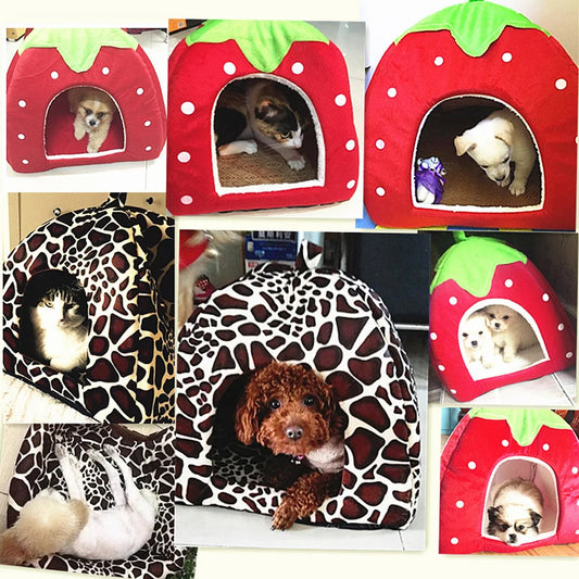 Soft Strawberry Pet House – Cozy Kennel Tent for Small Dogs & Cats