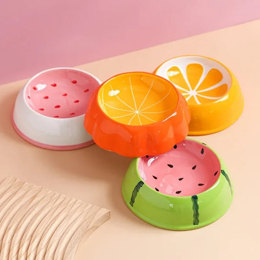 Cute Fruit-Shaped Ceramic Pet Bowls – Watermelon & Strawberry Designs for Cats & Small Dogs
