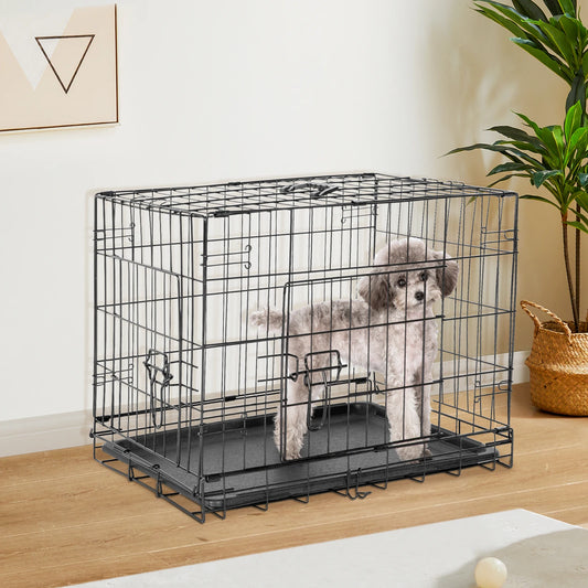 Double Door Folding Metal Wire Dog Cage – Extra Large Pet Kennel with Leak-Proof Pan Tray for Indoor & Outdoor Use