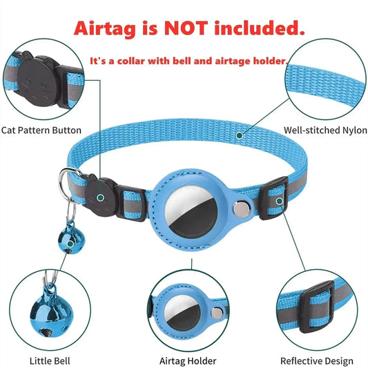 Anti-Lost Cat Collar with AirTag GPS Tracker Case – Reflective, Bell-Equipped Protective Necklace