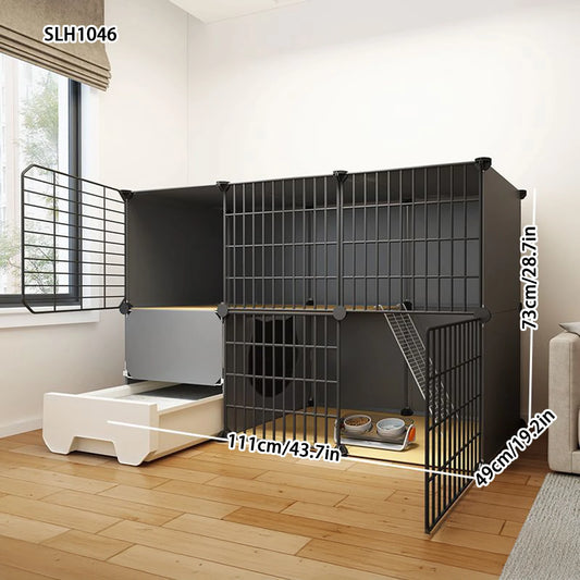 Integrated Cat Cage with Litter Box – Spacious Indoor Cat House for Small Pets