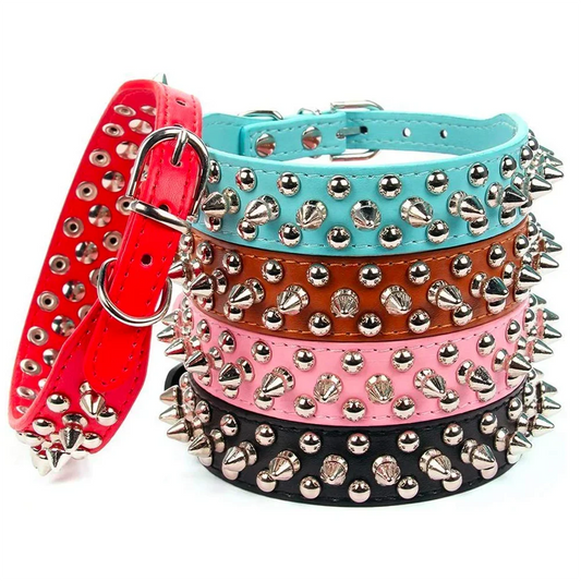 Adjustable PU Leather Spiked Dog Collar – Punk Rivet Design for Small Dogs and Cats