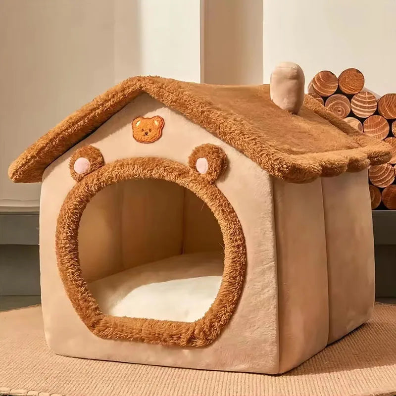 Foldable Pet House – Cozy Cave Bed for Small Dogs & Cats, Removable & Washable