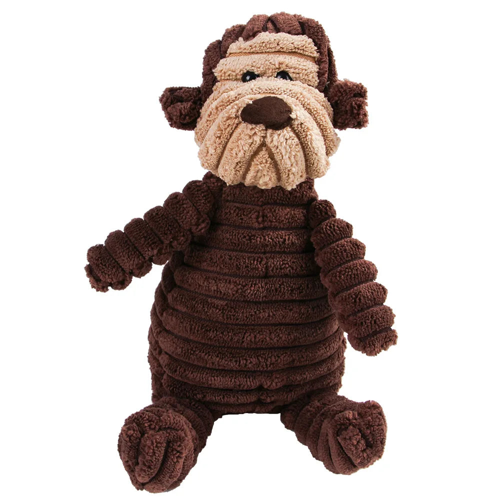 Corduroy Monkey & Pig Squeaky Dog Toy – Plush, Durable & Great for Dental Health