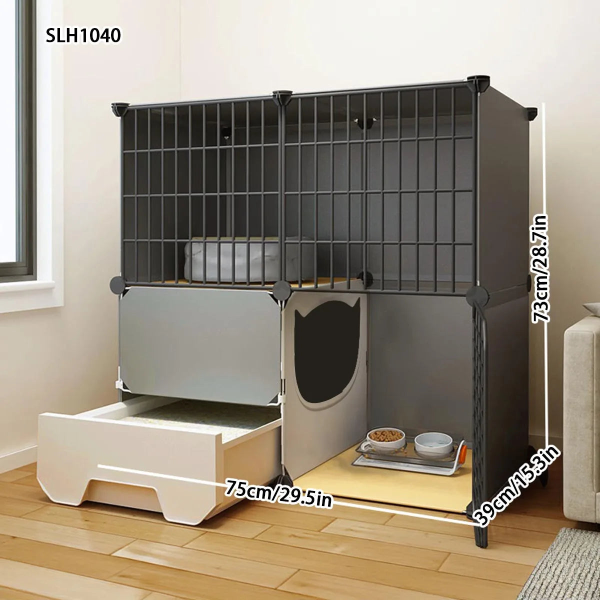Integrated Cat Cage with Litter Box – Spacious Indoor Cat House for Small Pets