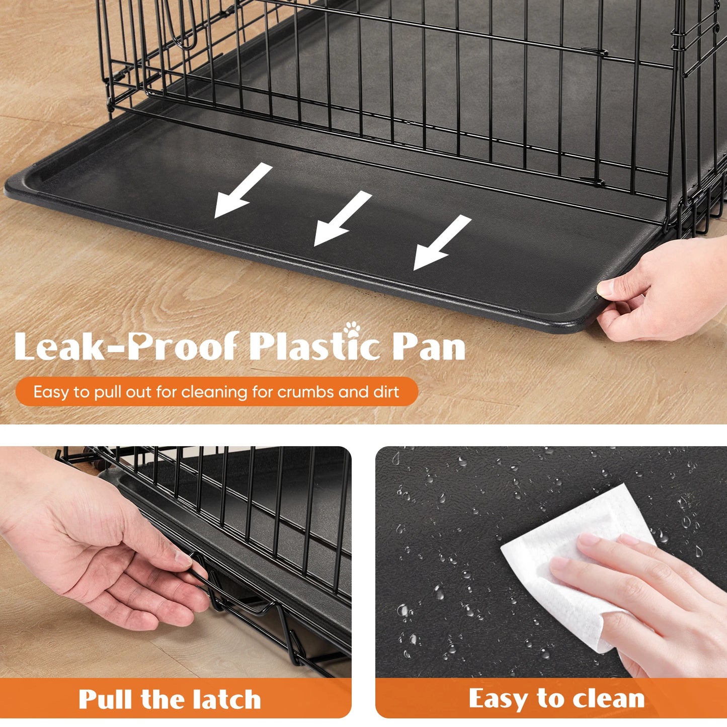 Double Door Folding Metal Wire Dog Cage – Extra Large Pet Kennel with Leak-Proof Pan Tray for Indoor & Outdoor Use