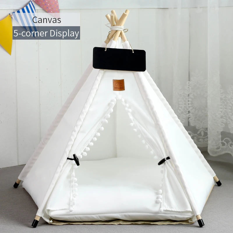 Pet Teepee Tent – Cozy Indoor House for Cats & Small Dogs with Cushion & Blackboard Sign