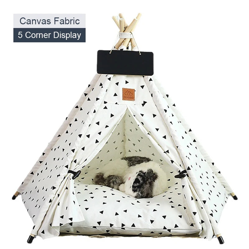 Pet Teepee Tent – Cozy Indoor House for Cats & Small Dogs with Cushion & Blackboard Sign