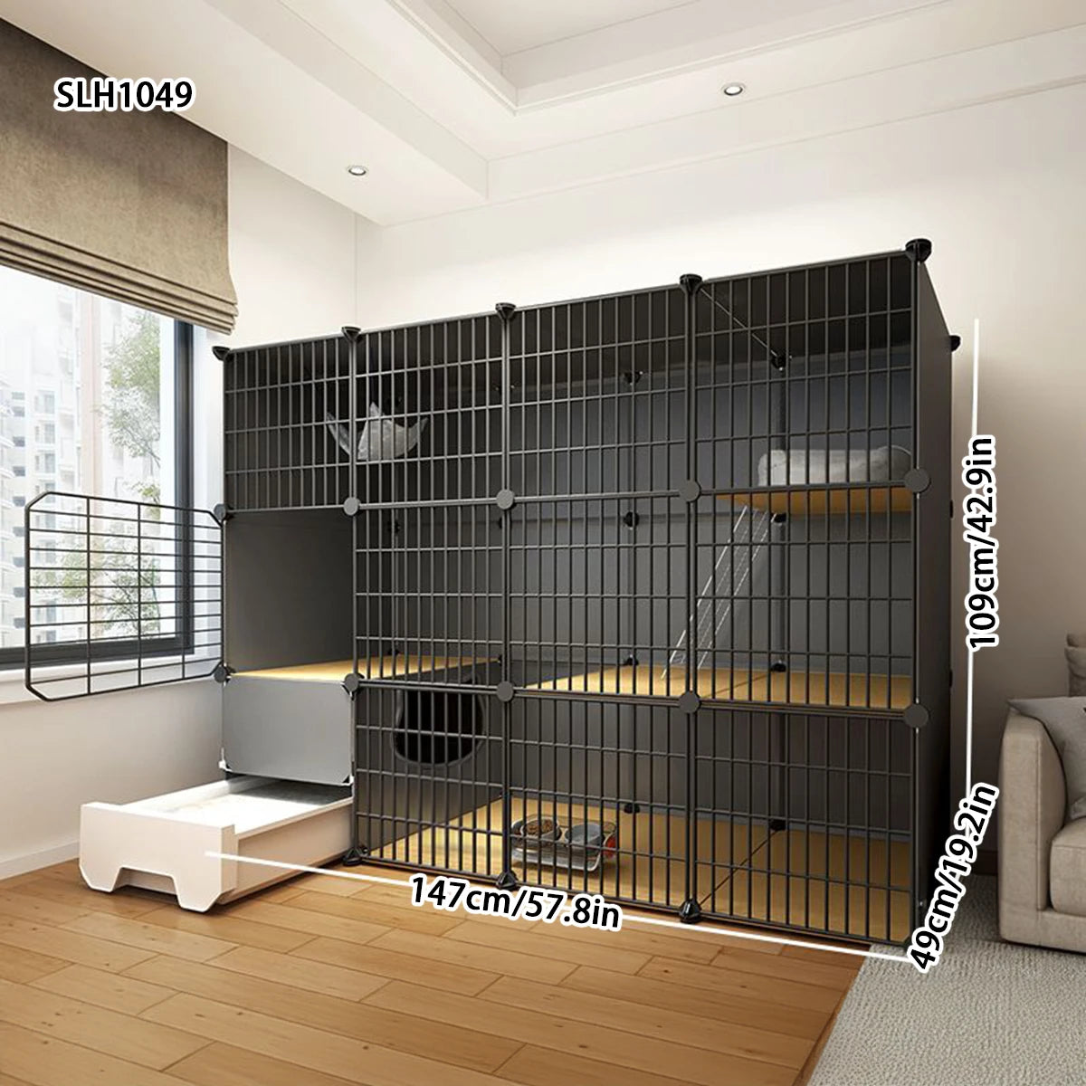 Integrated Cat Cage with Litter Box – Spacious Indoor Cat House for Small Pets