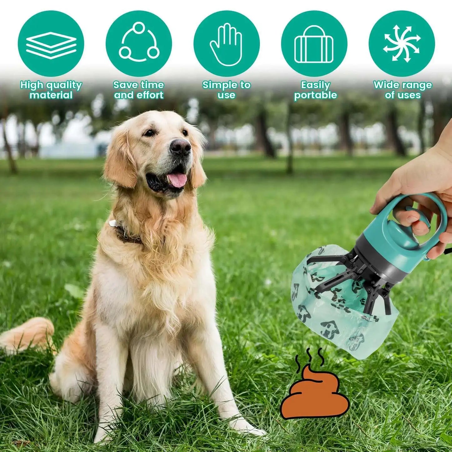 Portable Dog Pooper Scooper with Built-In Waste Bag Storage