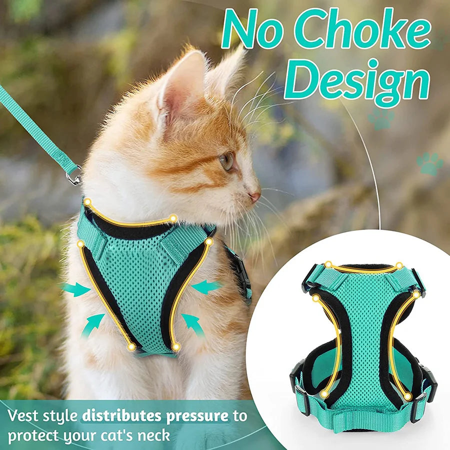 Adjustable Soft Cat Harness And Leash for Walking - Escape Proof Easy-Control Vest Harness with Comfortable Fit for Cats