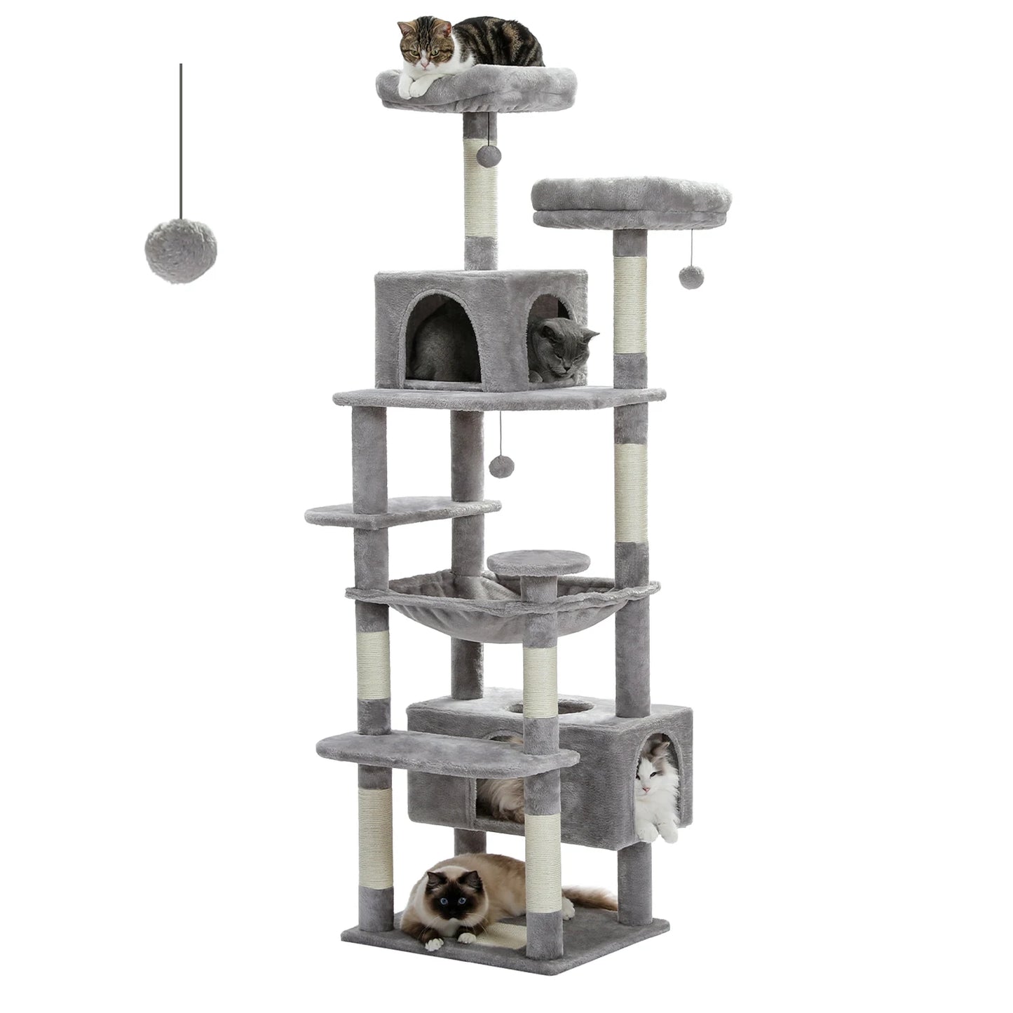 Cat Tree Tower – Multi-Level Indoor Playground with Sisal Scratching Posts, Hammock, Padded Perches & Cozy Condos