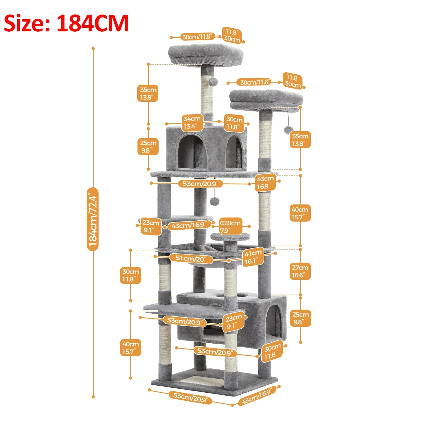 Cat Tree Tower – Multi-Level Indoor Playground with Sisal Scratching Posts, Hammock, Padded Perches & Cozy Condos