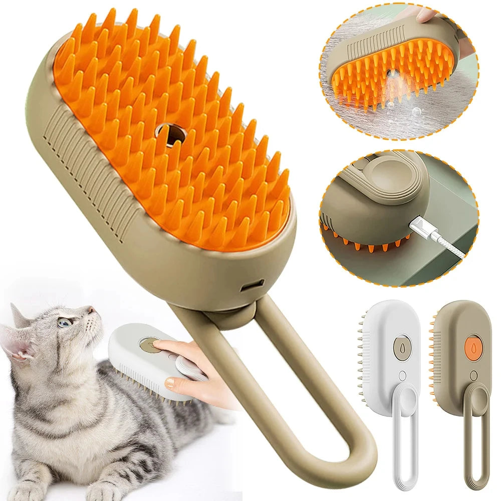 3-in-1 Steam Cat Brush – Pet Hair Remover, Steamy Spray & Massage Comb