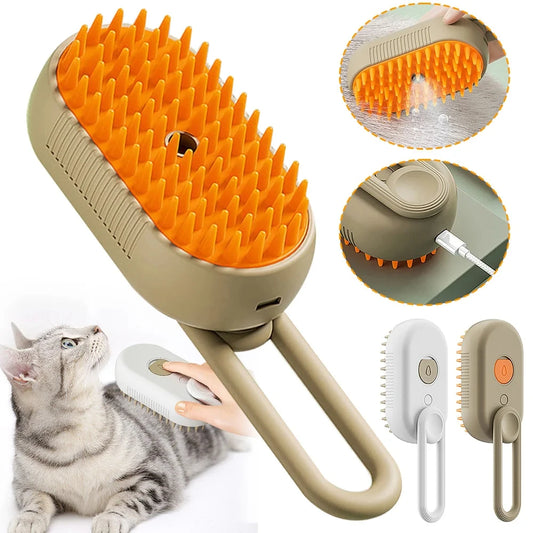 3-in-1 Steam Cat Brush – Pet Hair Remover, Steamy Spray & Massage Comb