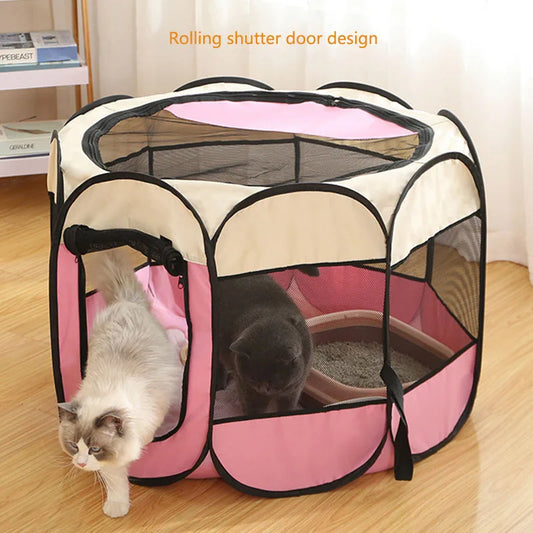 Octagonal Foldable Pet Cage – Breathable Delivery Room Tent & Scratch-Resistant Nest for Cats and Dogs