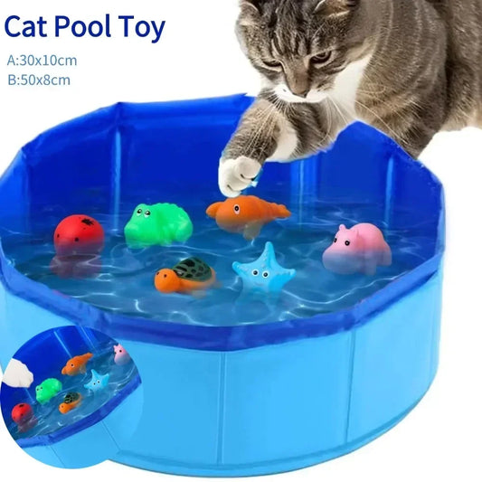 Foldable Cat & Dog Pool – Fun Summer Water Bath Tub with Turtle, Starfish & Octopus Design