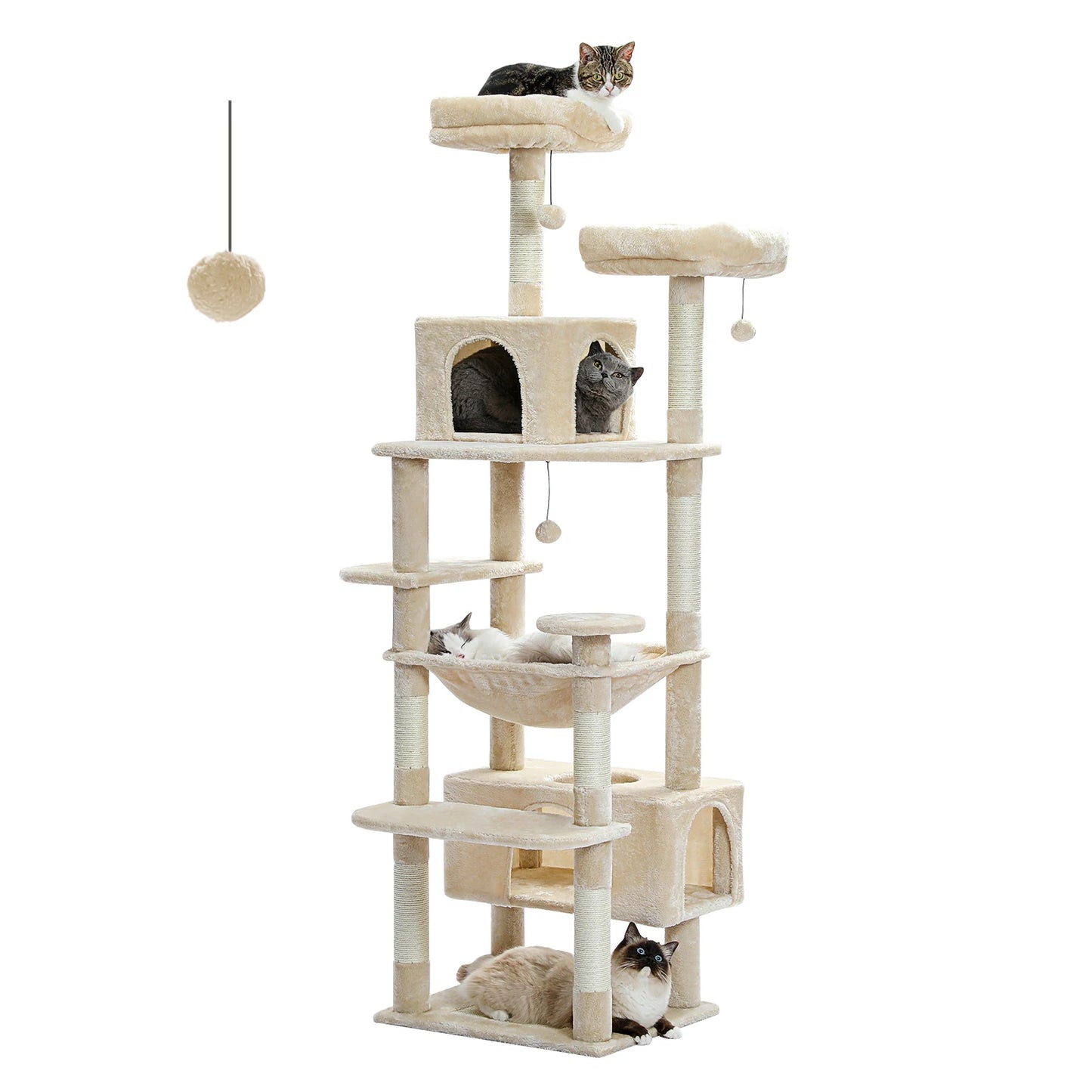 Cat Tree Tower – Multi-Level Indoor Playground with Sisal Scratching Posts, Hammock, Padded Perches & Cozy Condos