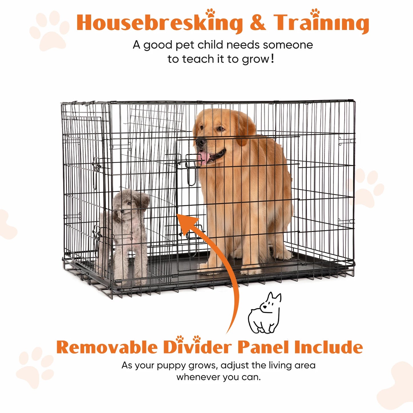 Double Door Folding Metal Wire Dog Cage – Extra Large Pet Kennel with Leak-Proof Pan Tray for Indoor & Outdoor Use