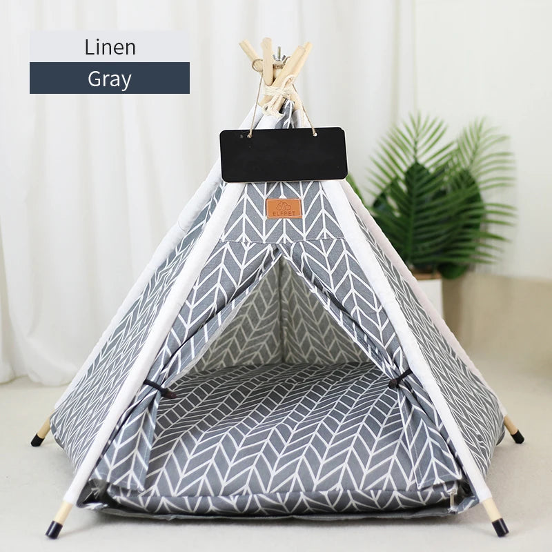 Pet Teepee Tent – Cozy Indoor House for Cats & Small Dogs with Cushion & Blackboard Sign