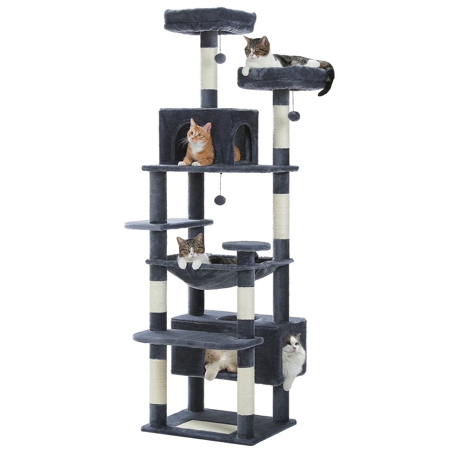 Cat Tree Tower – Multi-Level Indoor Playground with Sisal Scratching Posts, Hammock, Padded Perches & Cozy Condos