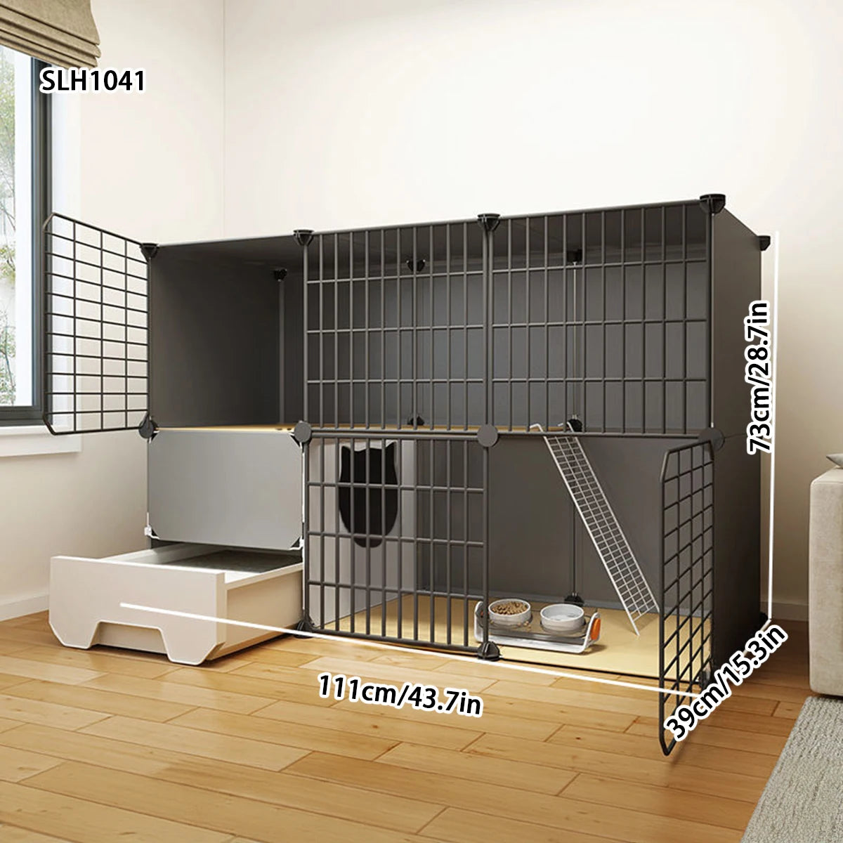 Integrated Cat Cage with Litter Box – Spacious Indoor Cat House for Small Pets