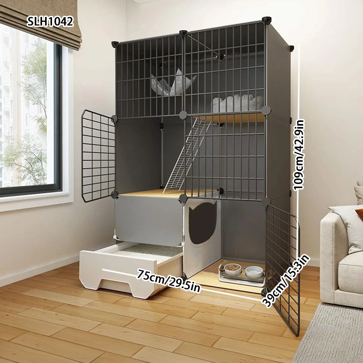 Integrated Cat Cage with Litter Box – Spacious Indoor Cat House for Small Pets