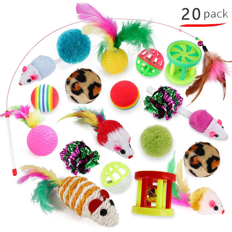 Funny Cat Teaser Toy – Sisal Mouse, Bell & Ball Combo for Interactive Play