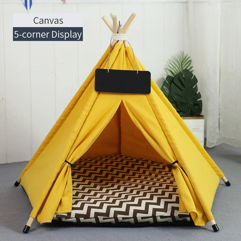 Pet Teepee Tent – Cozy Indoor House for Cats & Small Dogs with Cushion & Blackboard Sign