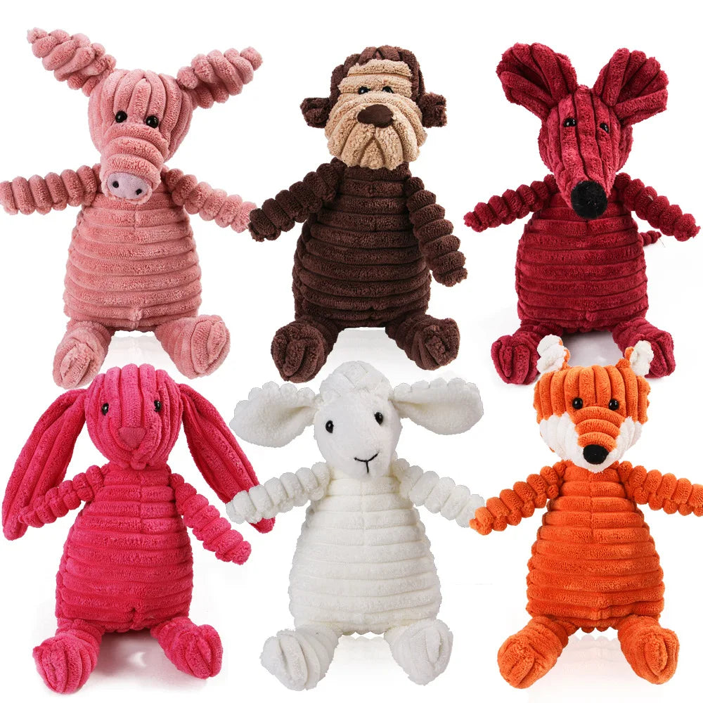 Corduroy Monkey & Pig Squeaky Dog Toy – Plush, Durable & Great for Dental Health