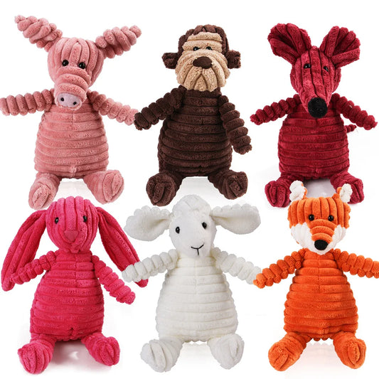 Corduroy Monkey & Pig Squeaky Dog Toy – Plush, Durable & Great for Dental Health