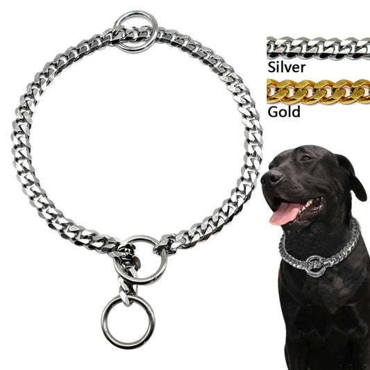 Stainless Steel Dog Chain Collar – Chrome-Plated Slip/Choke Collar for Medium & Large Dogs