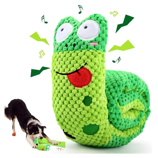 Dog Puzzle Feeder Toy – Plush, Squeaky & Foldable Snail Design