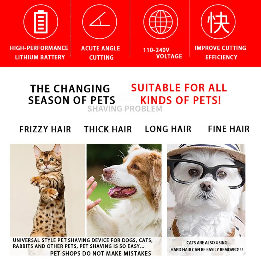 Professional Cordless Pet Hair Clippers – Grooming Trimmer for Dogs, Cats & Rabbits