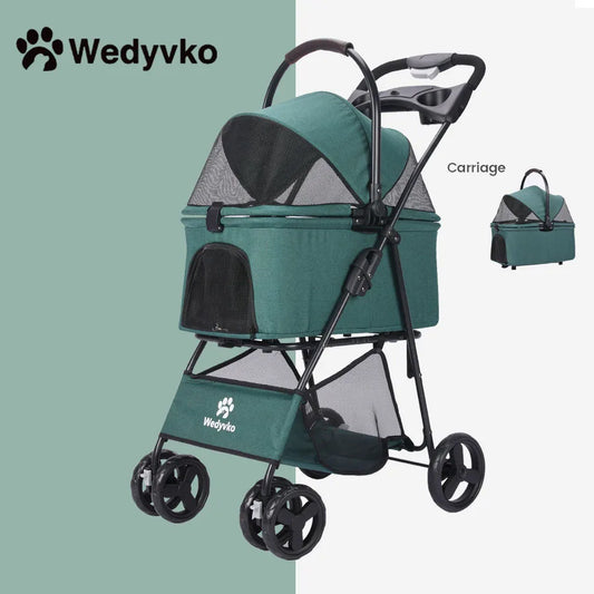 Portable Cart for Small Dogs – One-Click Folding Clip-Type Stroller with Basket